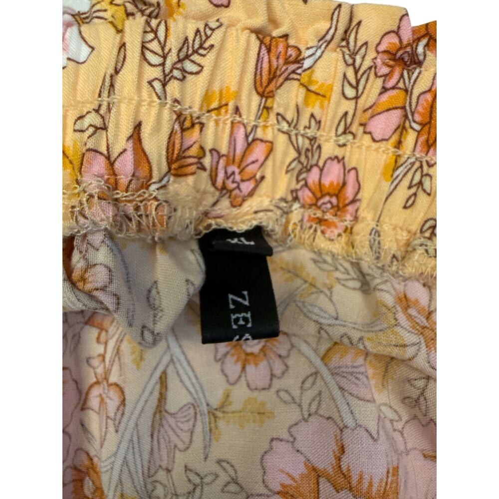 ZESICA XL Boho Floral Maxi Skirt Yellow Pink Border Print Rayon Tiered - Picture 8 of 9